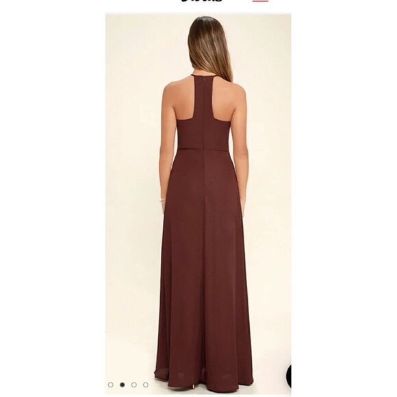 Lulus Beauty And Grace Burgundy Maxi Dress Keyhole Halter Neck Size Medium - Picture 3 of 8